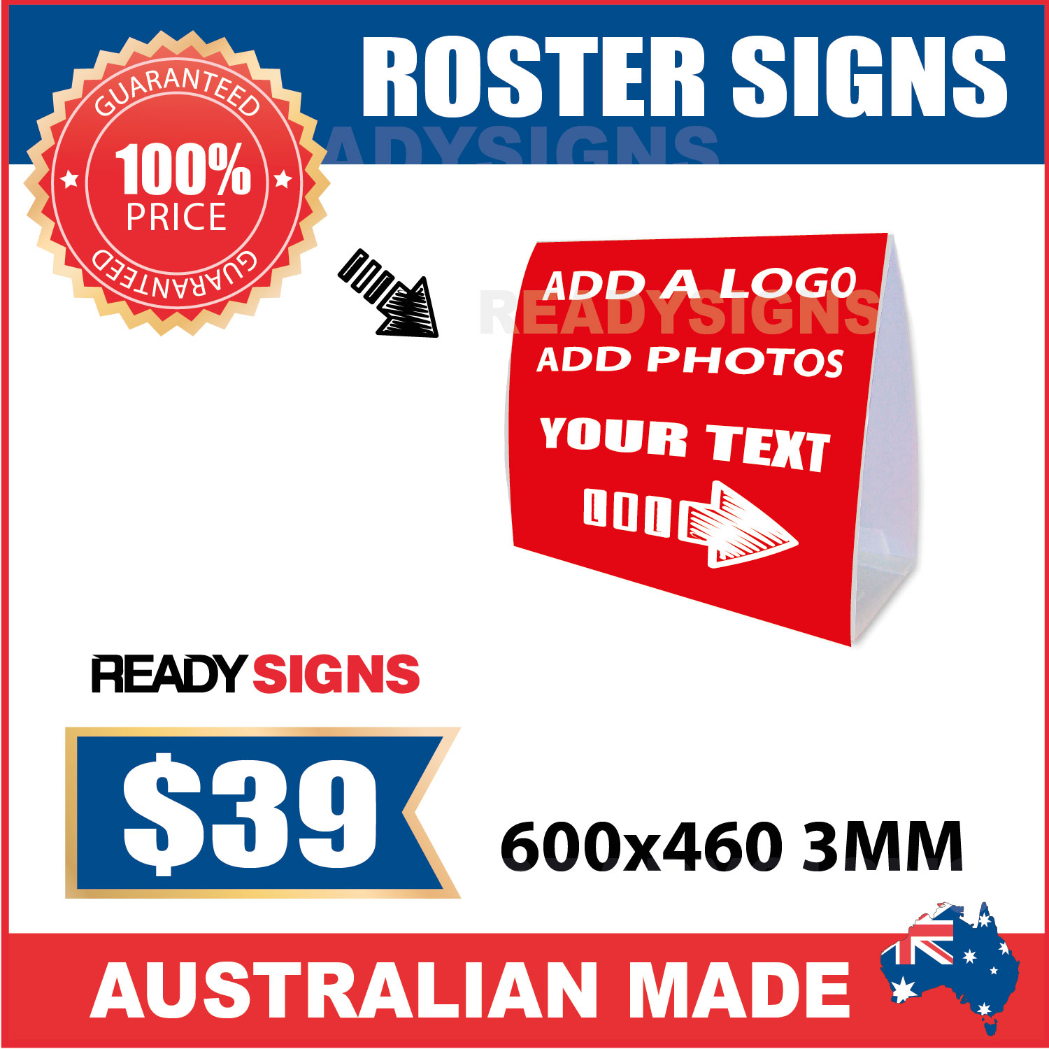 Roster Sign - Medium 600mm x 460mm x 3MM